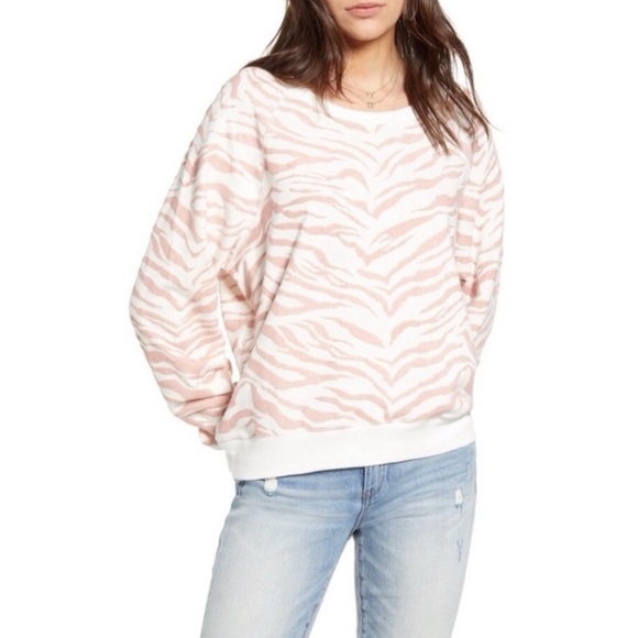 Rails Pink and White Crew Neck Sweater with Zebra Print - Picture 1 of 12
